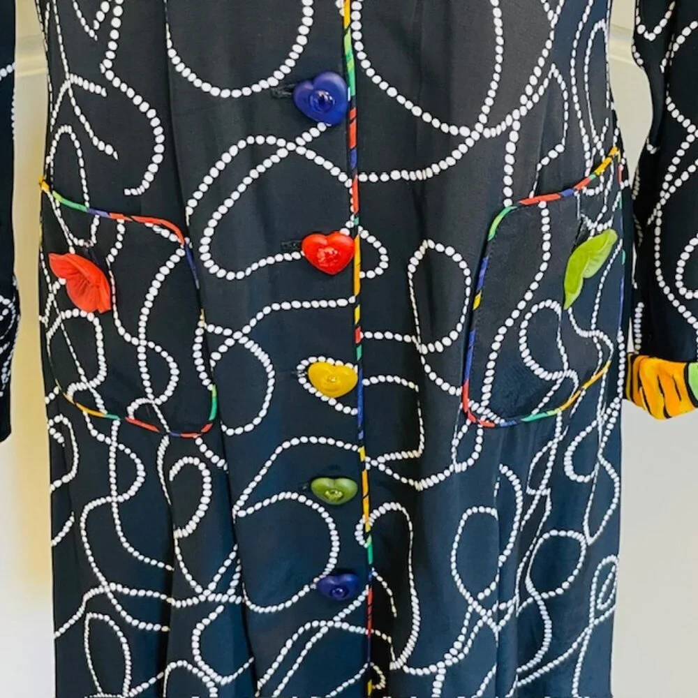 Vintage Platinum by Dorothy Schoelen Funky Heart Button Artsy Coat Dress Medium - Picture 6 of 12